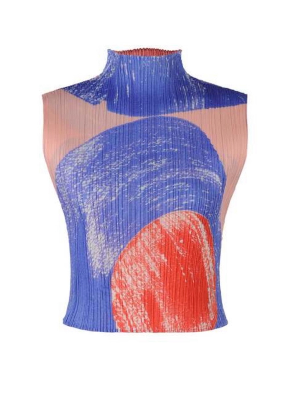 Issey Miyake Pleats Please Sleeve Abstract Print Mock Neck Top